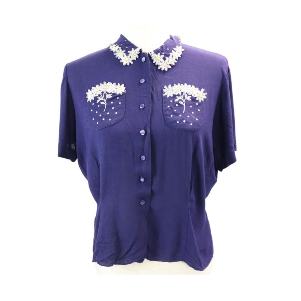 1940s Vintage Daisy Embroidered Blouse